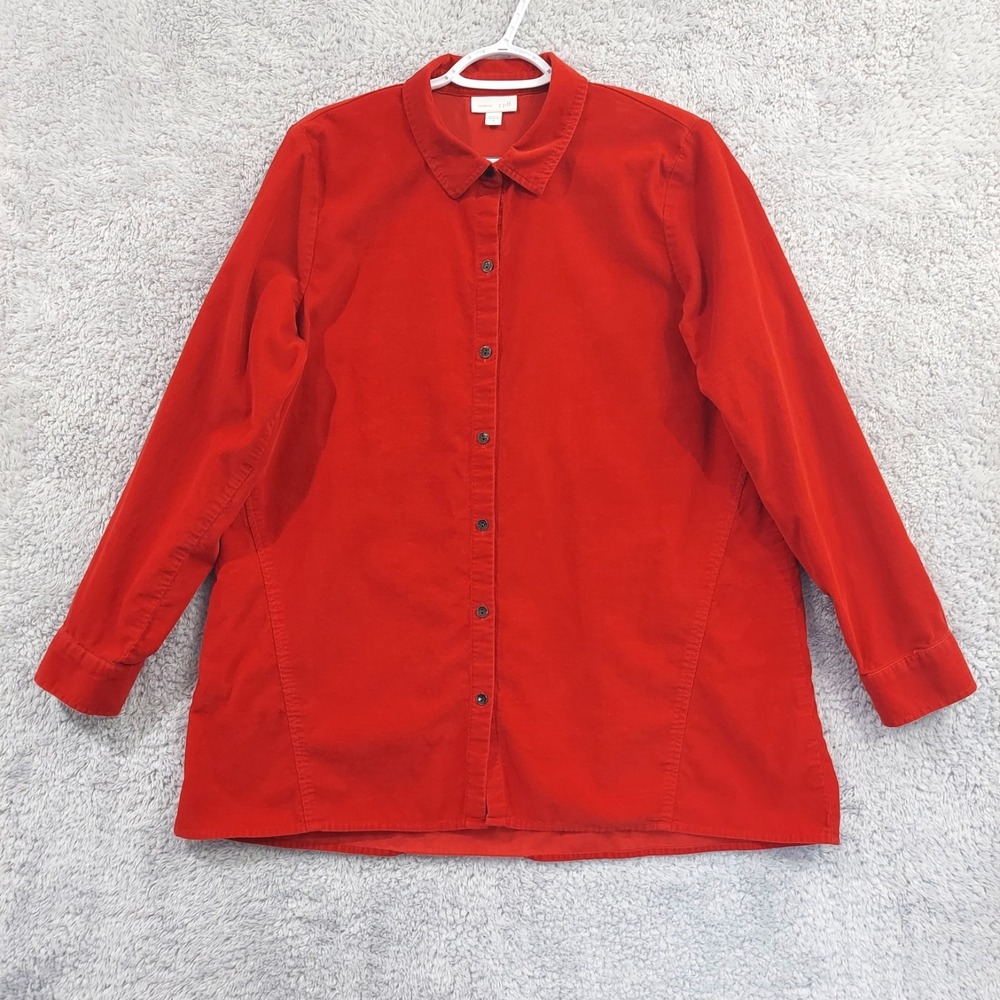 J. Jill Corduroy‎ Button Front Tunic Women Medium Red Long Sleeve Cotton Shirt